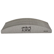 A curved natural nail file with 100/180 grit, branded TCG, primarily gray in color.